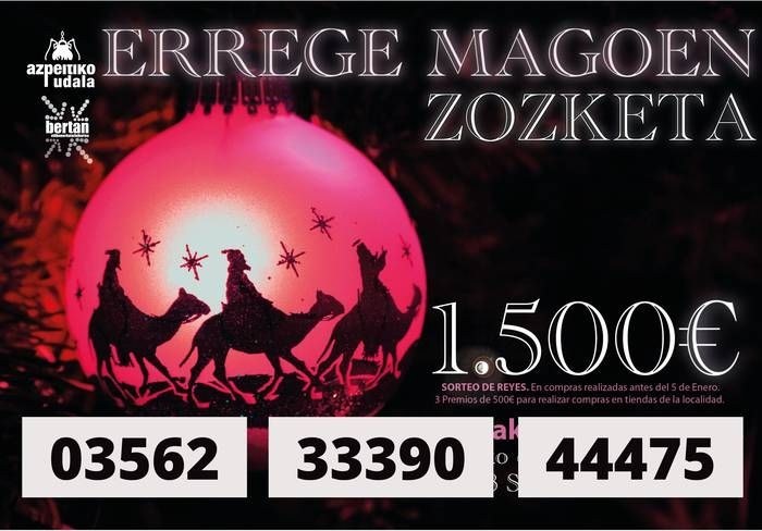 03562, 33390 eta 44475 zenbakiak dira Errege Magoen zozketako sarituak