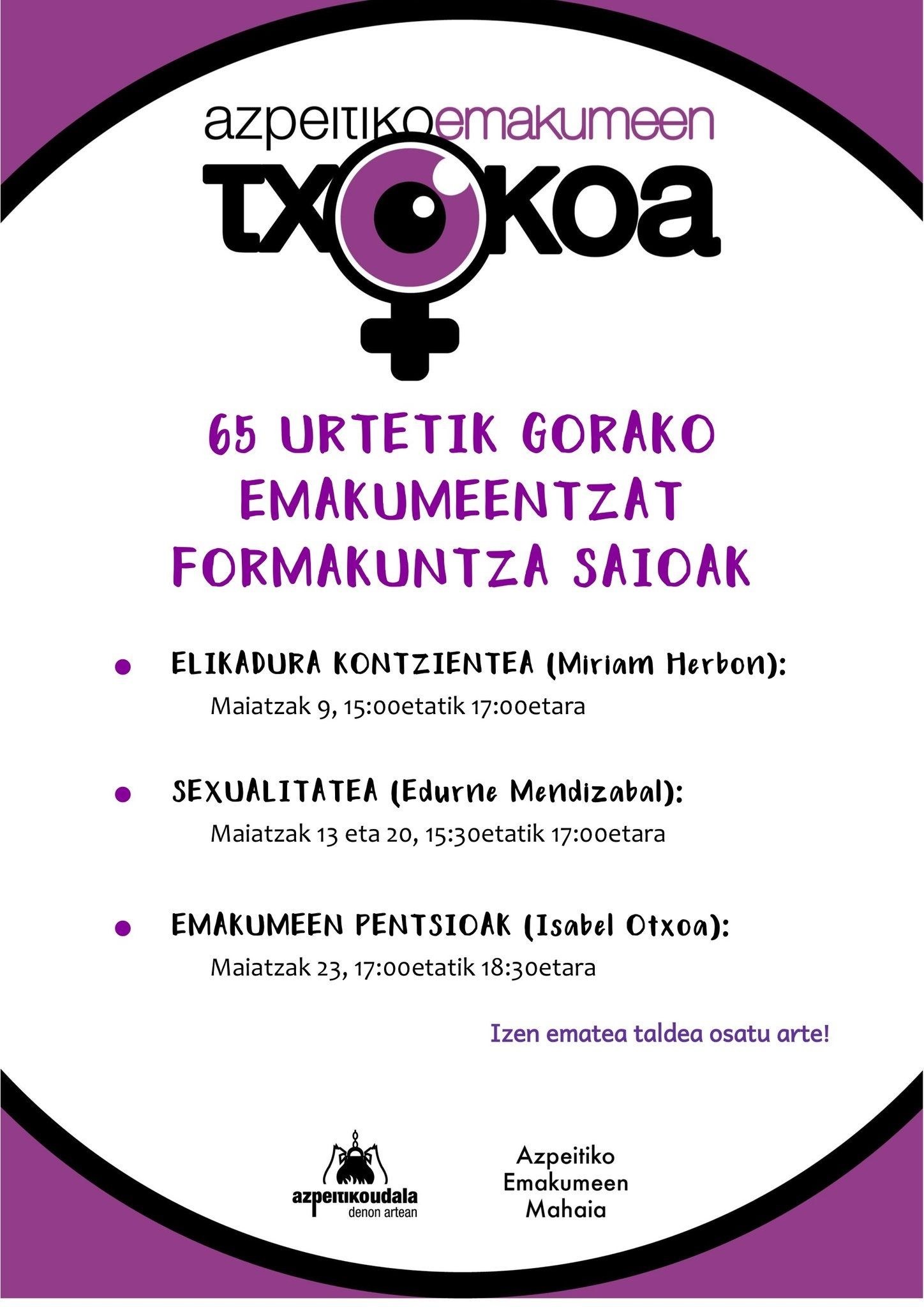 65 urtetik gorako emakumeentzat doako formazio saioak