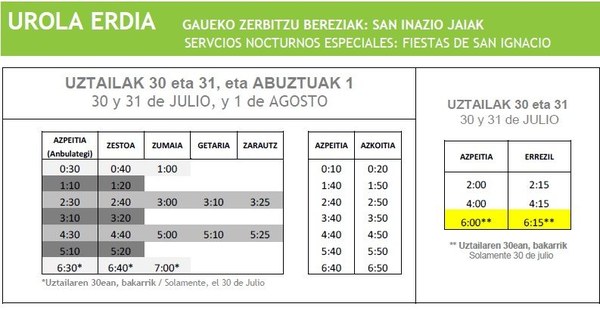 bus zerbitzu ordutegia