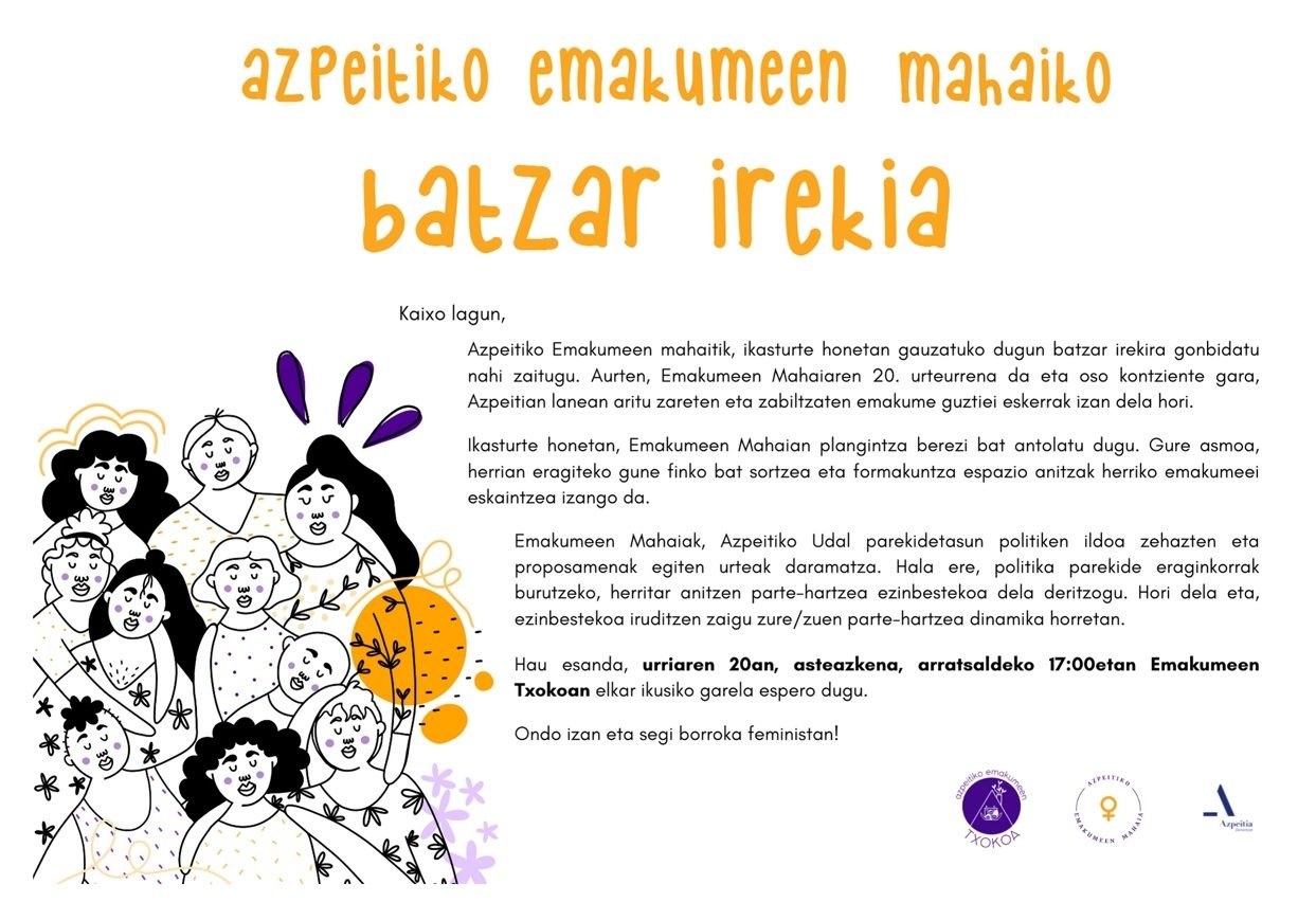 Emakume Mahaia indartu asmoz, bilera irekia egingo da urriaren 20an