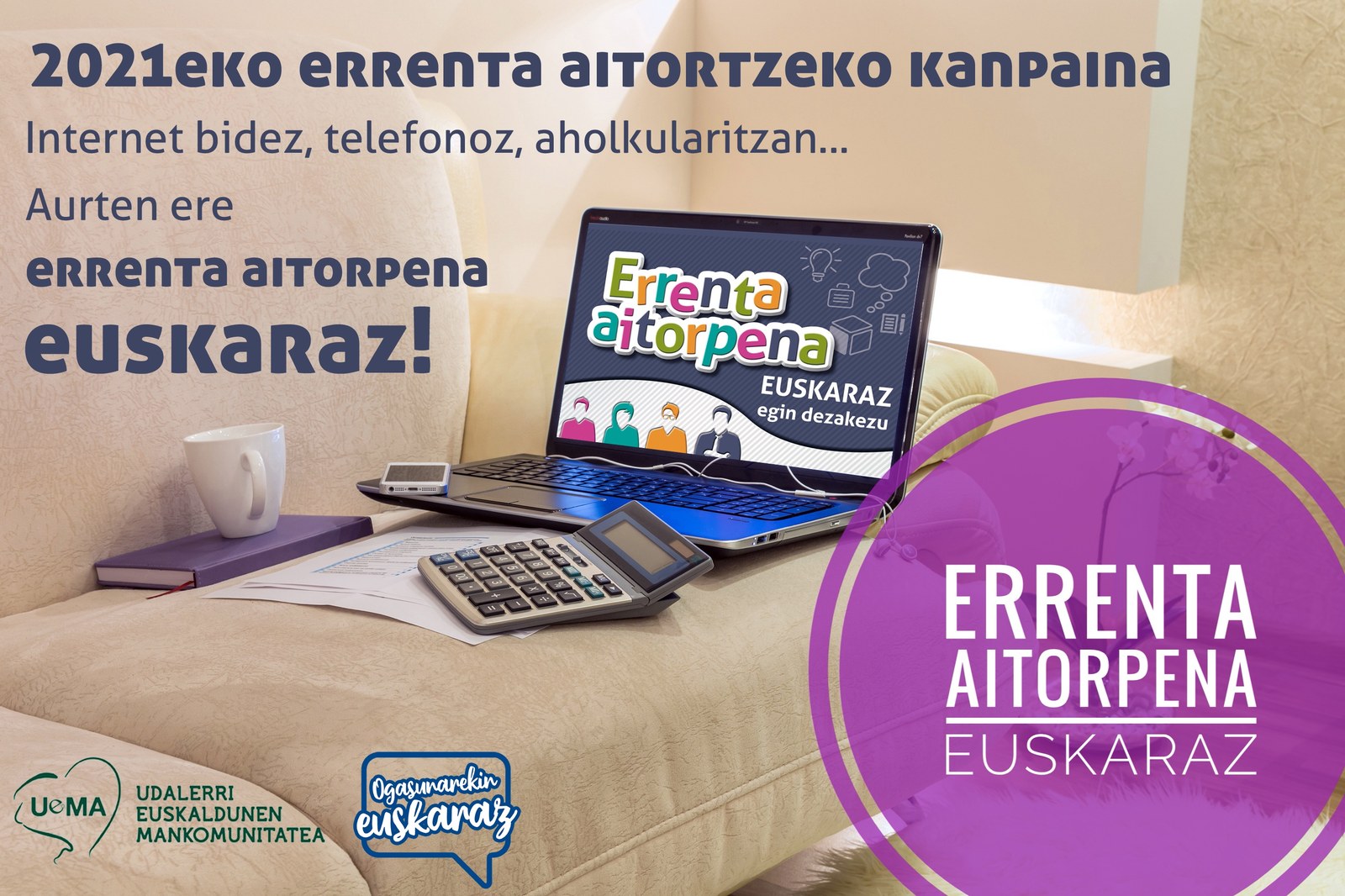 Errenta aitorpena euskaraz egiteko UEMAren kanpainarekin bat egin du udalak