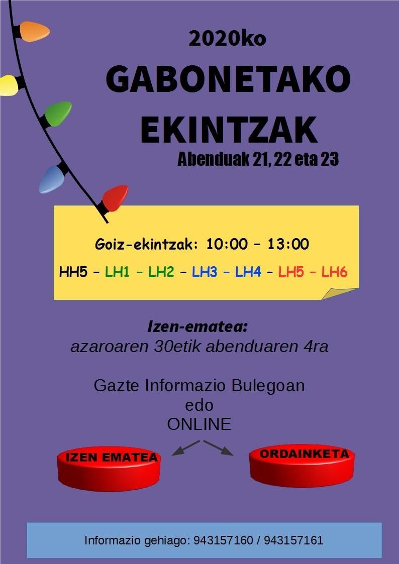 Haur eta gaztetxoen ekintzetan izena emateko epea zabalik da, abenduaren 4ra arte