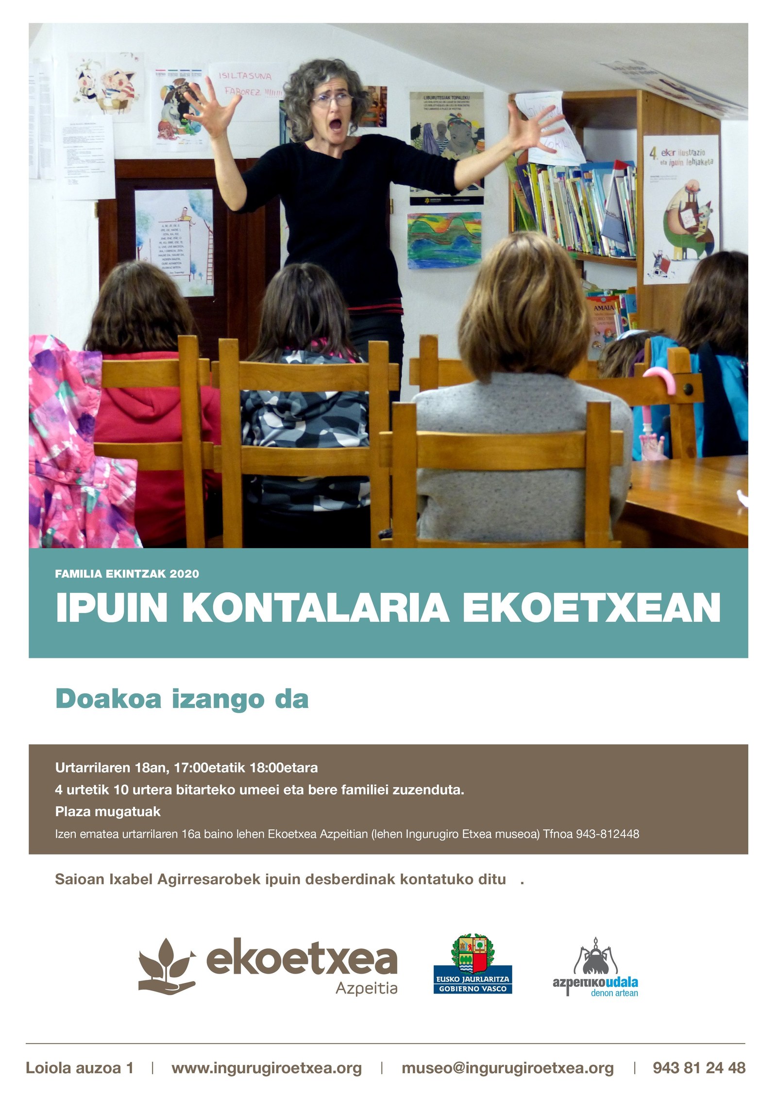 Ixabel Agirresaroberen ipuin kontaketa saioa izango da urtarrilaren 18an, Ekoetxean