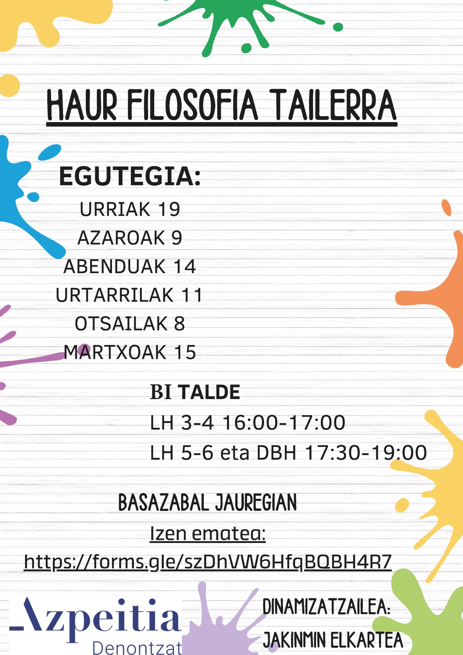 Jolasaren bidez, hausnarketarako beta eskainiko dute haur filosofia tailerrek