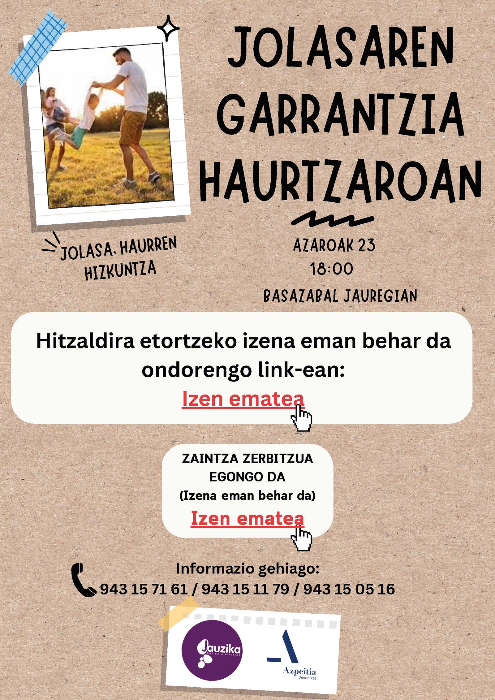 Jolasaren garrantziaz arituko dira azaroaren 23an