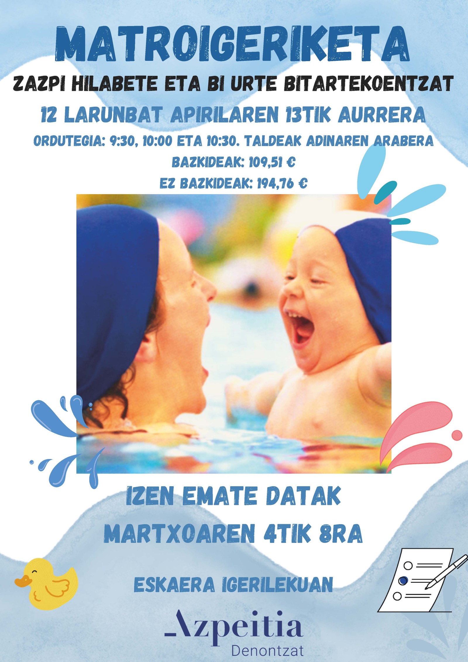 Martxoaren 4an zabalduko dute igeriketako ikastaroetan izena emateko epea