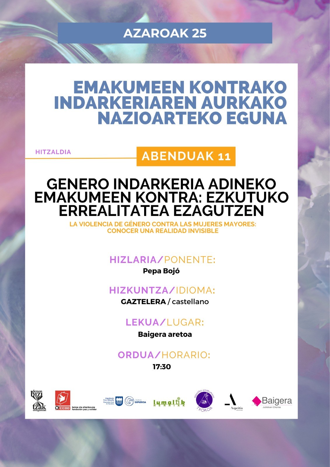 Pepa Bojóren hitzaldia izango da astelehenean